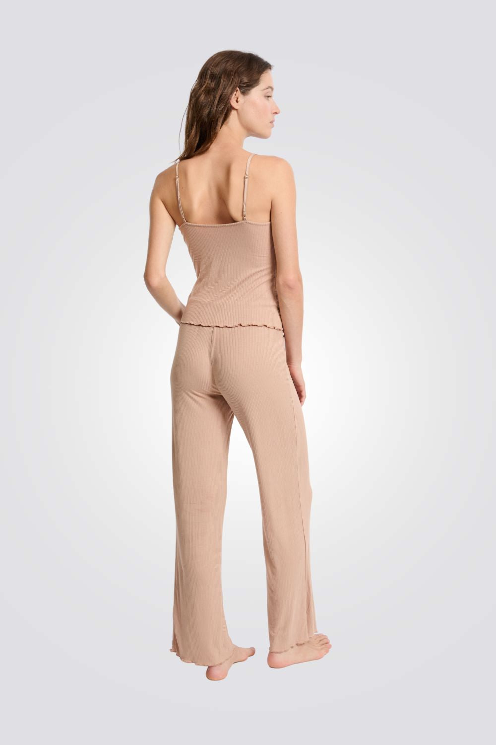 סט פיג’מה שני חלקים מסריג ריב עם פרטי תחרה NETTIE לנשים | איתם