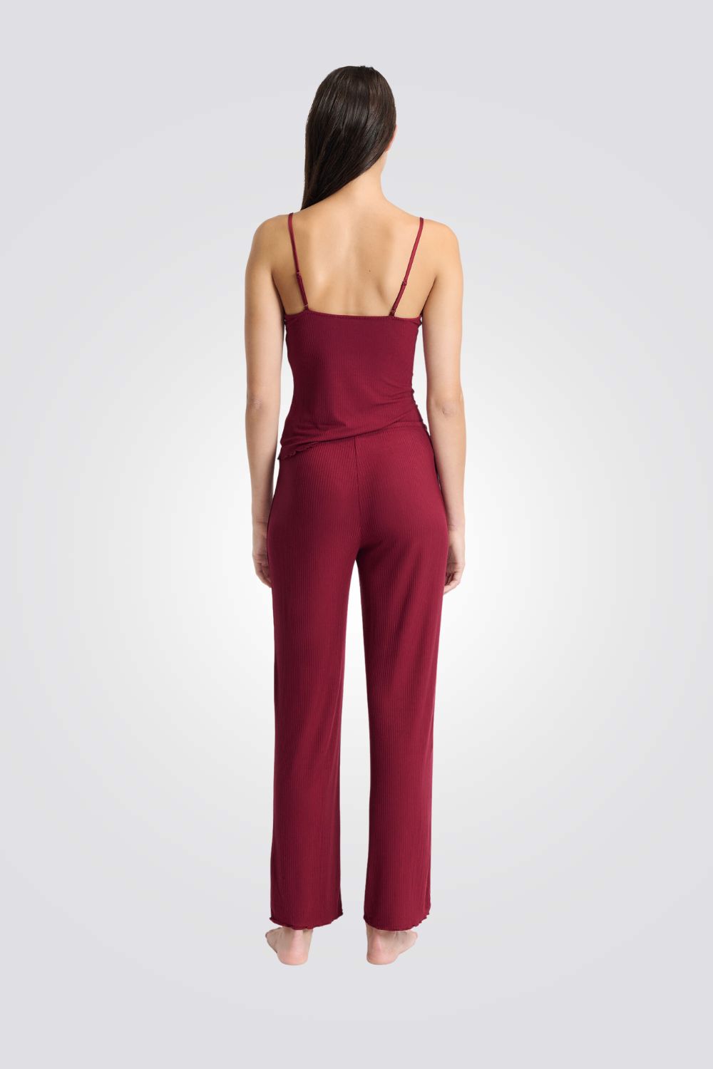 סט פיג’מה שני חלקים מסריג ריב עם פרטי תחרה NETTIE לנשים | איתם