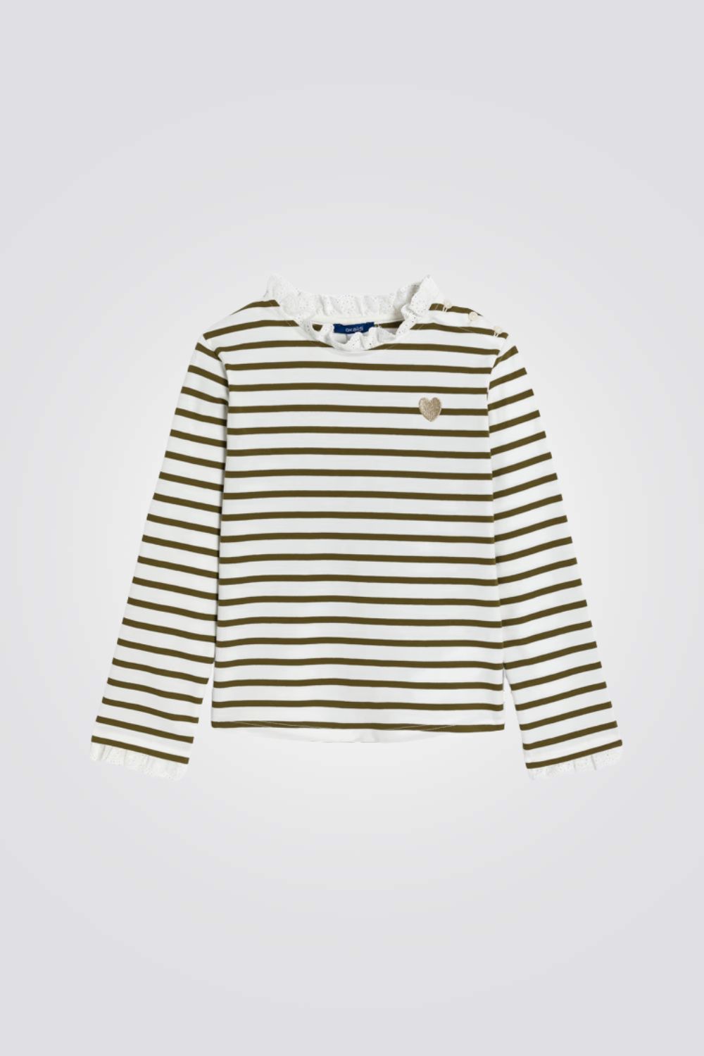 טישירט פסים ארוכה בשילוב תחרה | אוקיידי