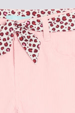 מכנסי וולור ורודים עם חגורה מנומרת | אובייבי