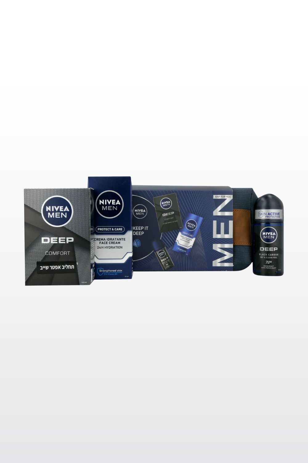 מארז טיפוח לגבר תחליב לחות 75 מ"ל + תחליב אפטרשייב 100 מ"ל + דאורדורנאט 50 מ"ל DEEP