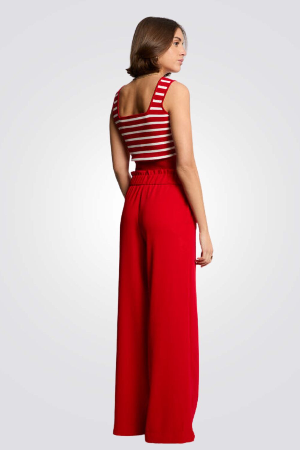 גופיית סריג הדפס פסים בצבע אדום/לבן