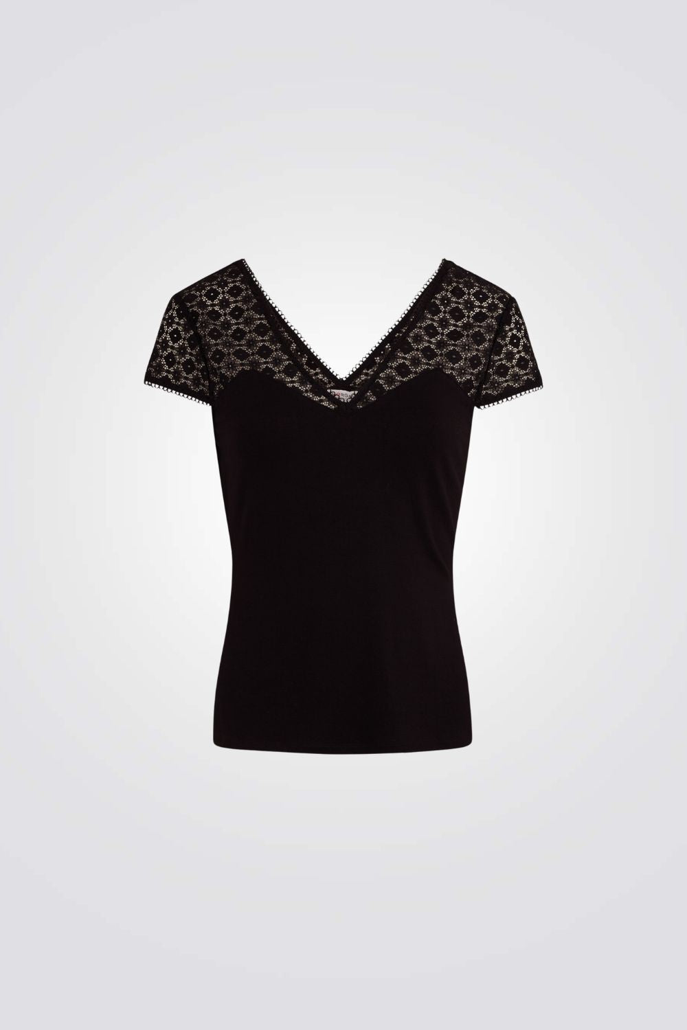 טישירט שרוולי תחרה בצבע שחור 