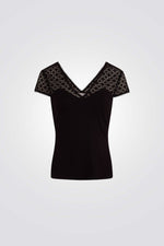 טישירט שרוולי תחרה בצבע שחור 