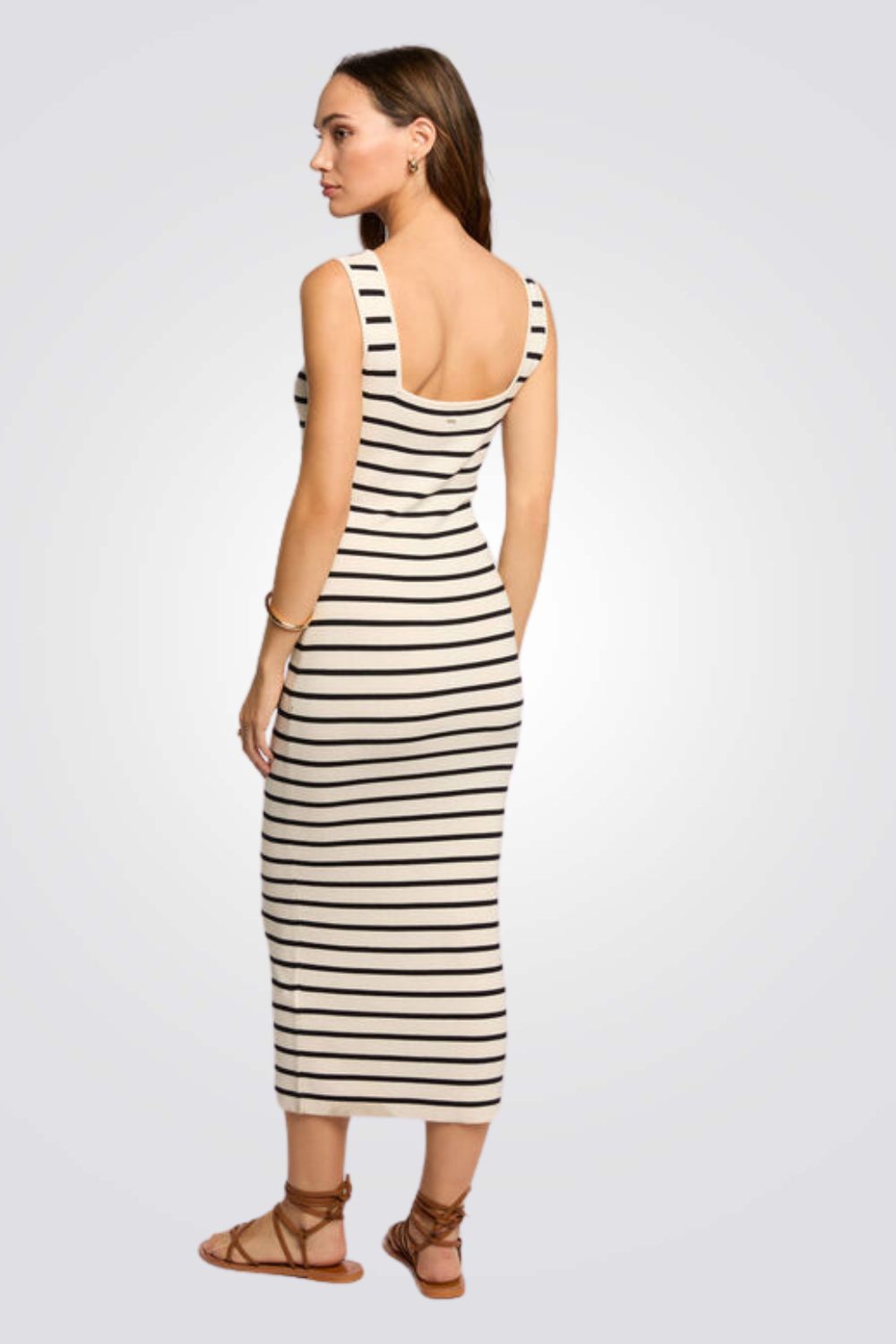 שמלת סריג מקסי הדפס פסים 