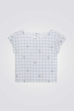 חולצת לבנה משובצת שרוול קצר בנות