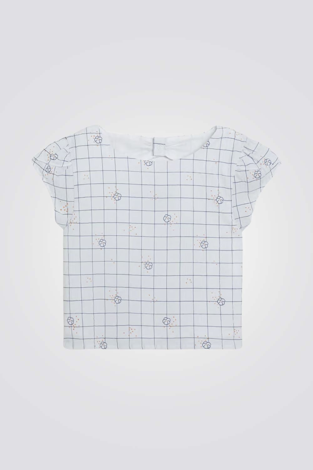 חולצת לבנה משובצת שרוול קצר בנות