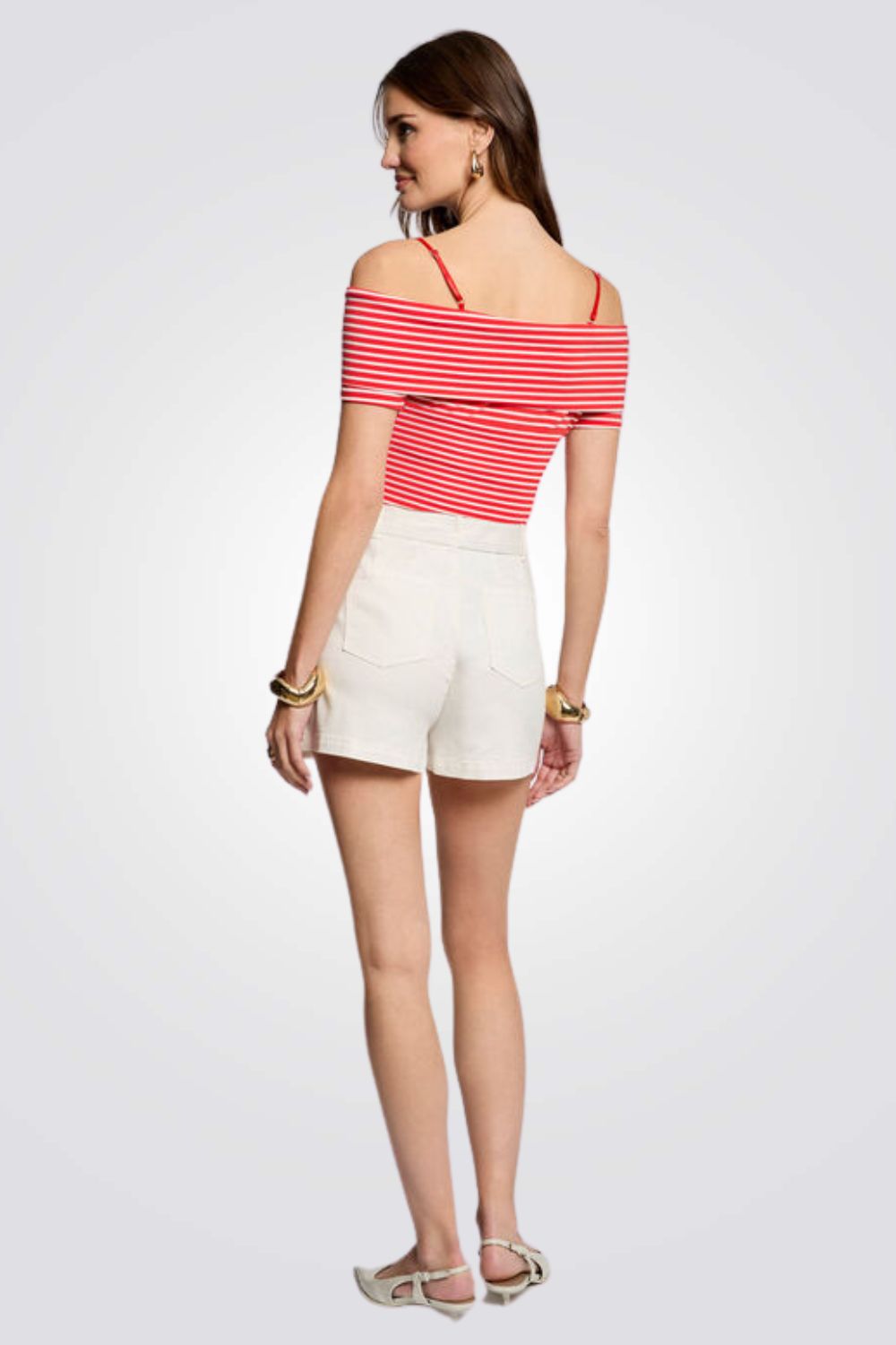 טופ אוף שולדרס הדפס פסים בצבע אדום/לבן