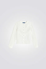 חולצה רקומה עם שרוולים ארוכים לילדות בצבע לבן | אוקאיידי