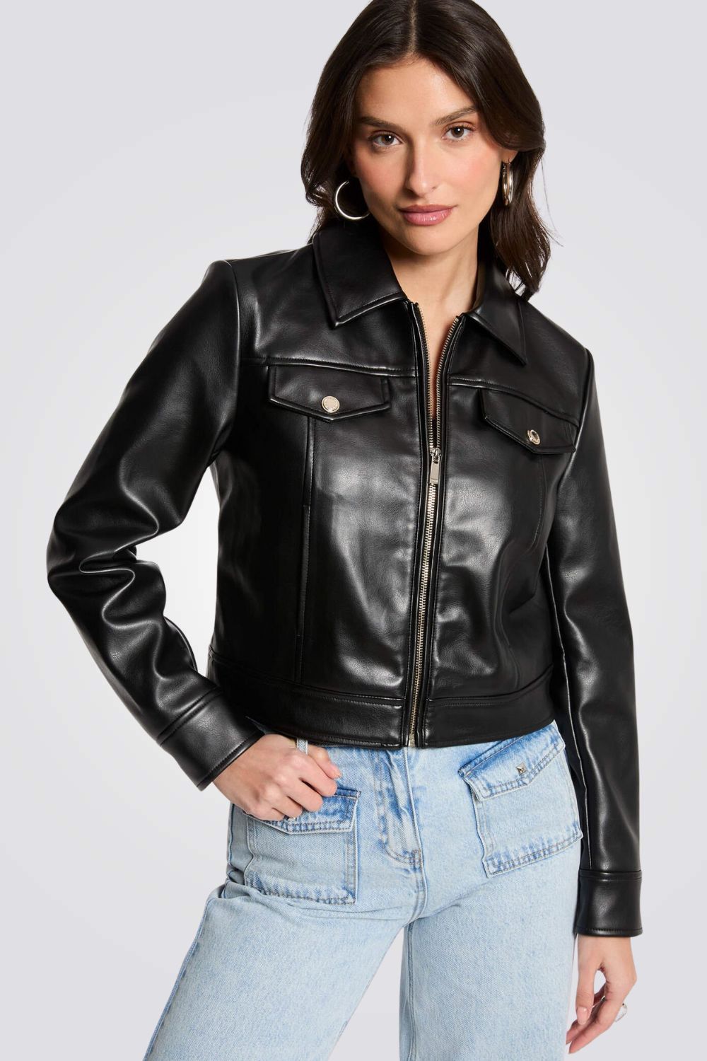 ג'קט דמוי עור לנשים בצבע שחור | מורגן 