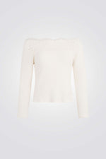 חולצת ריב אוף שולדרס בשילוב תחרה בצבע שמנת