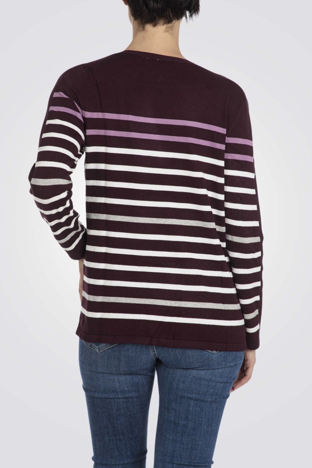 סריג פסים שרוולי שלושת רבעי בצבע חציל