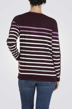 סריג פסים שרוולי שלושת רבעי בצבע חציל