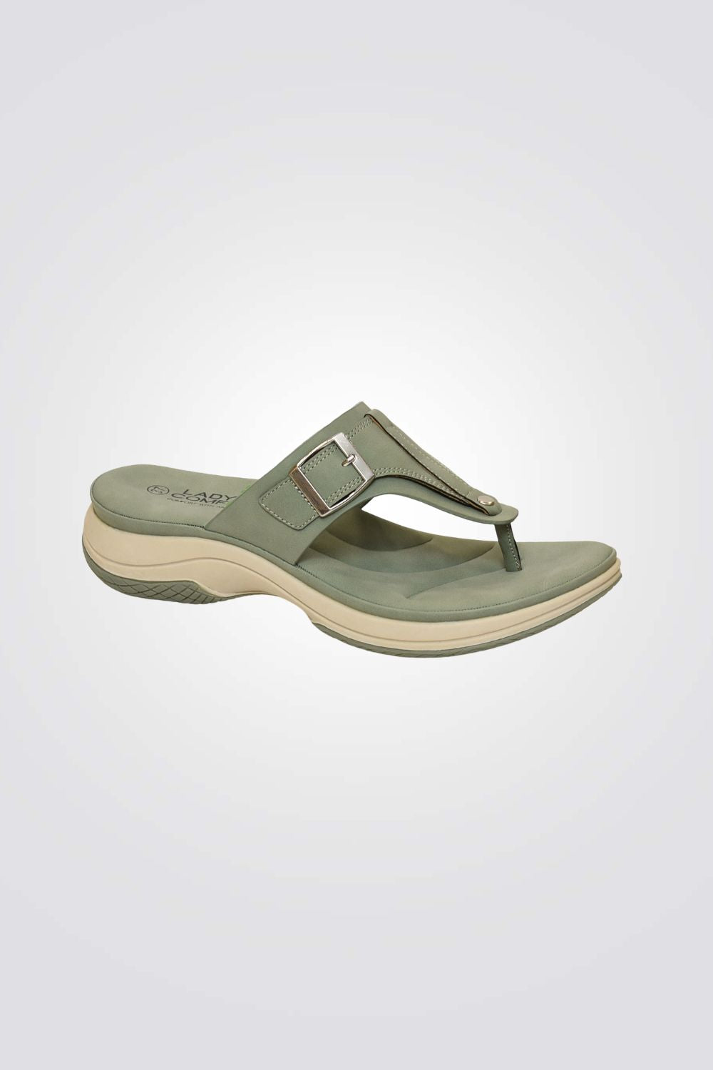 כפכפי אצבע דמוי עור עם אבזם בצבע ירוק