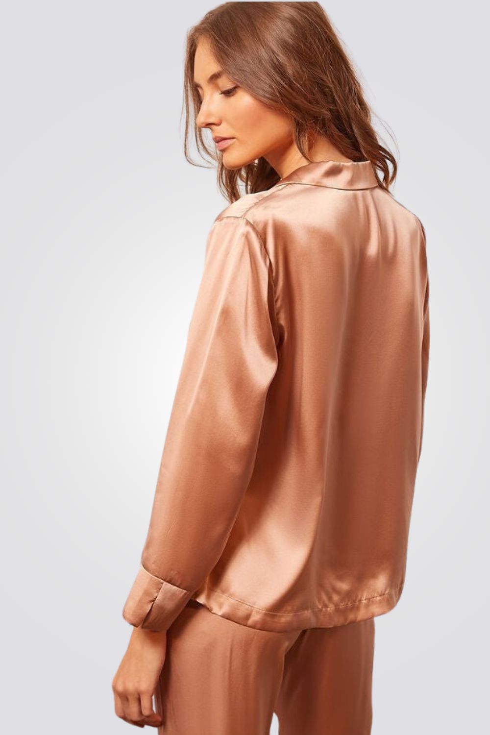 חולצת פיג'מה משי PEARLY ורוד פודרה