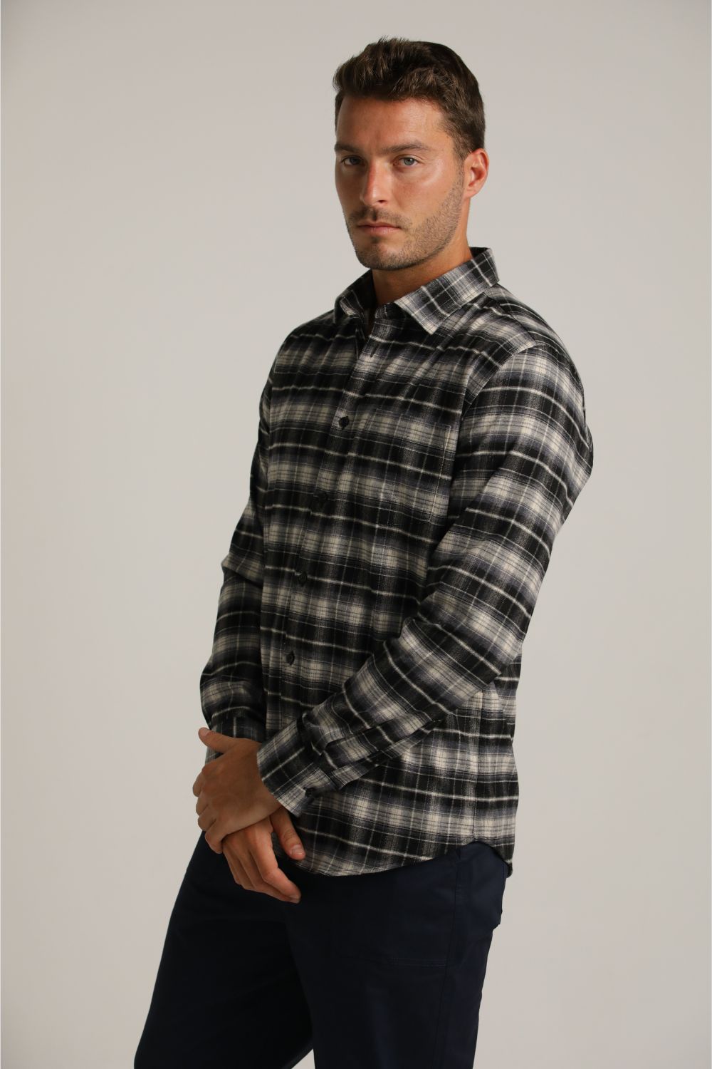 חולצת פלאנל מכופתרת בעיצוב משבצות | קנת קול