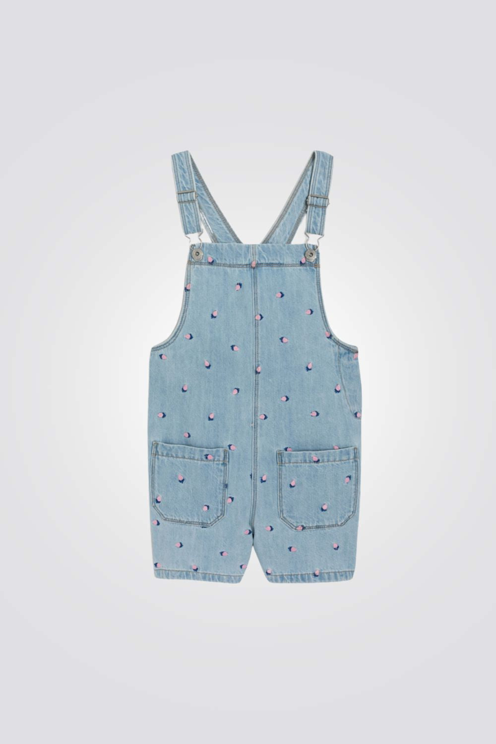 אוברול ג'ינס לילדות עם תותים רקומים