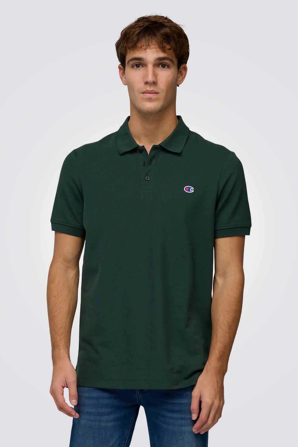חולצת פולו בצבע ירוק כהה עם לוגו | צ'מפיון