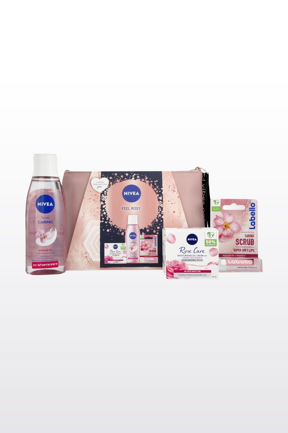 מארז טיפוח לאישה מי פנים 200 מ"ל + שפתון לחות 4.8 גרם + קרם פנים 50 מ"ל PINK