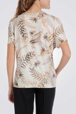 טישירט הדפס עלים בצבע בז'