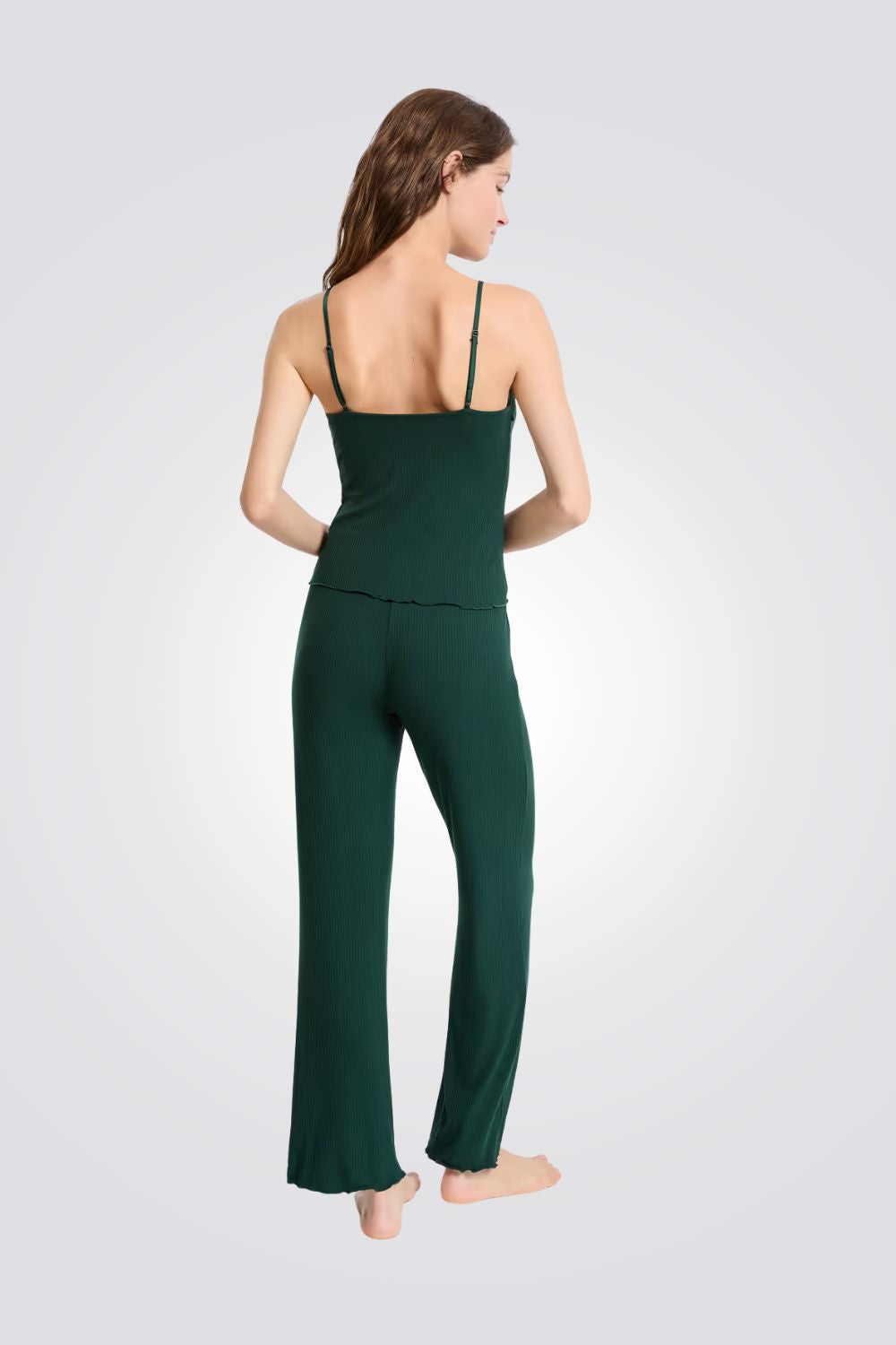 סט פיג’מה שני חלקים מסריג ריב עם פרטי תחרה NETTIE לנשים | איתם