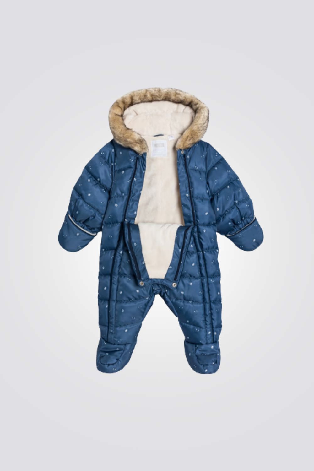 אוברול מעיל לתינוקות בצבע כחול עם הדפס חיות | אובייבי