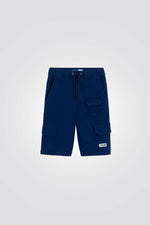 מכנסי ברמודה קנבס לילדים בצבע כחול כהה