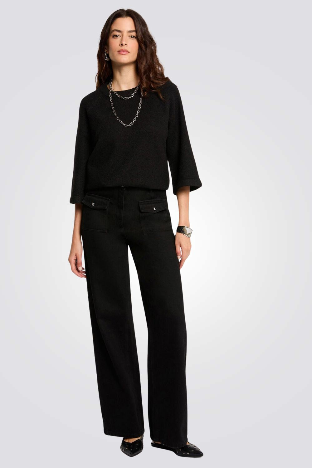 חולצת סריג באורך 3/4 לנשים | מורגן 