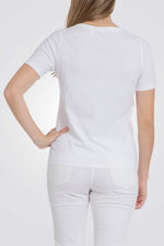 טישירט עיטור רקמה בחזית בצבע לבן