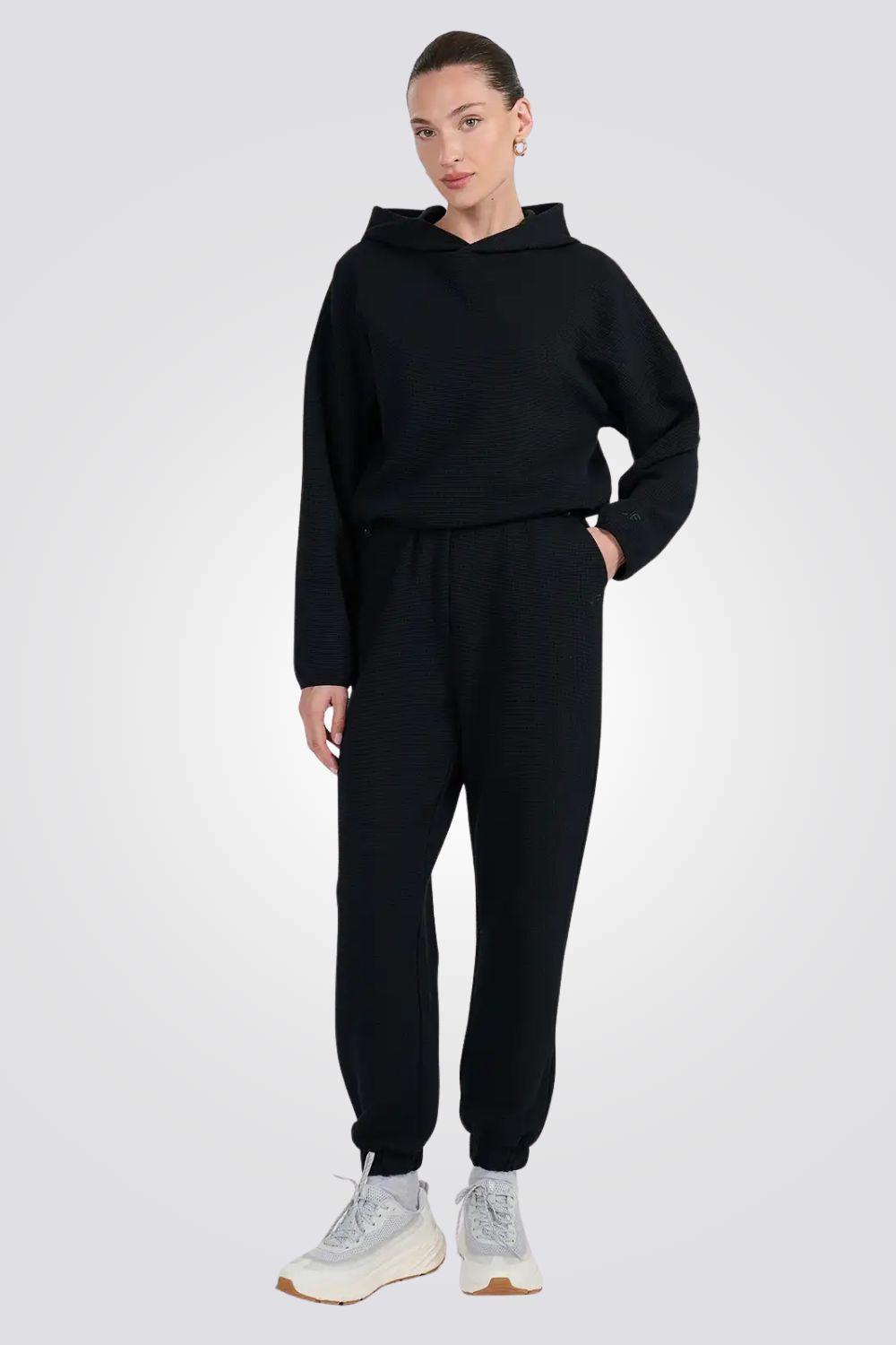 סווטשירט בטקסטורת וואפל ומכפלת מתכווננת לנשים| 4F