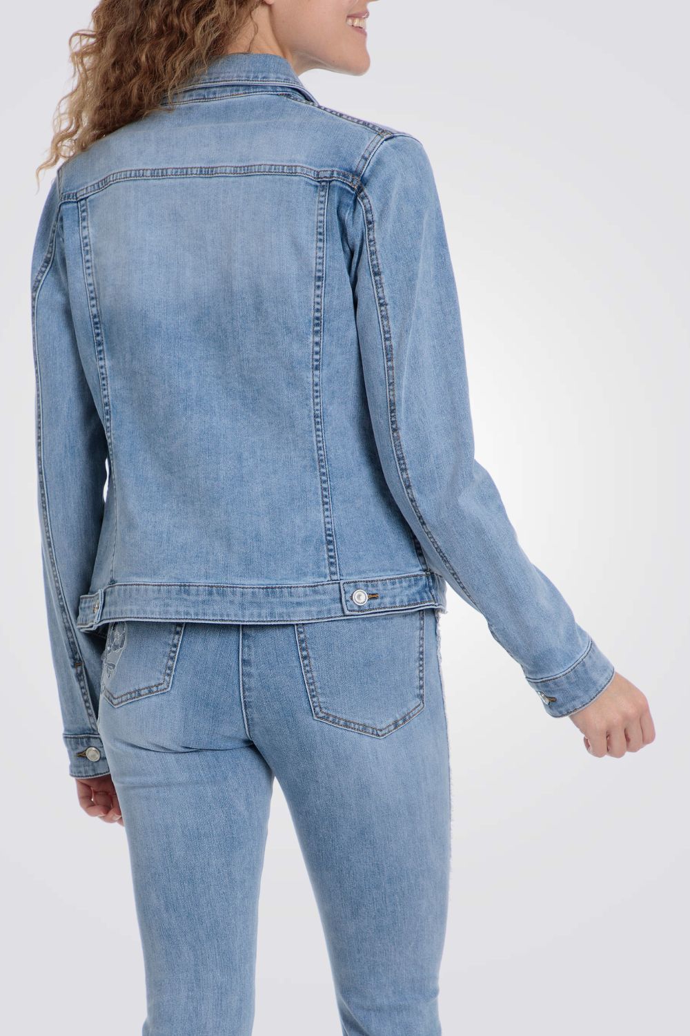 ג'קט ג'ינס עיטור פרחוני עם פנינים