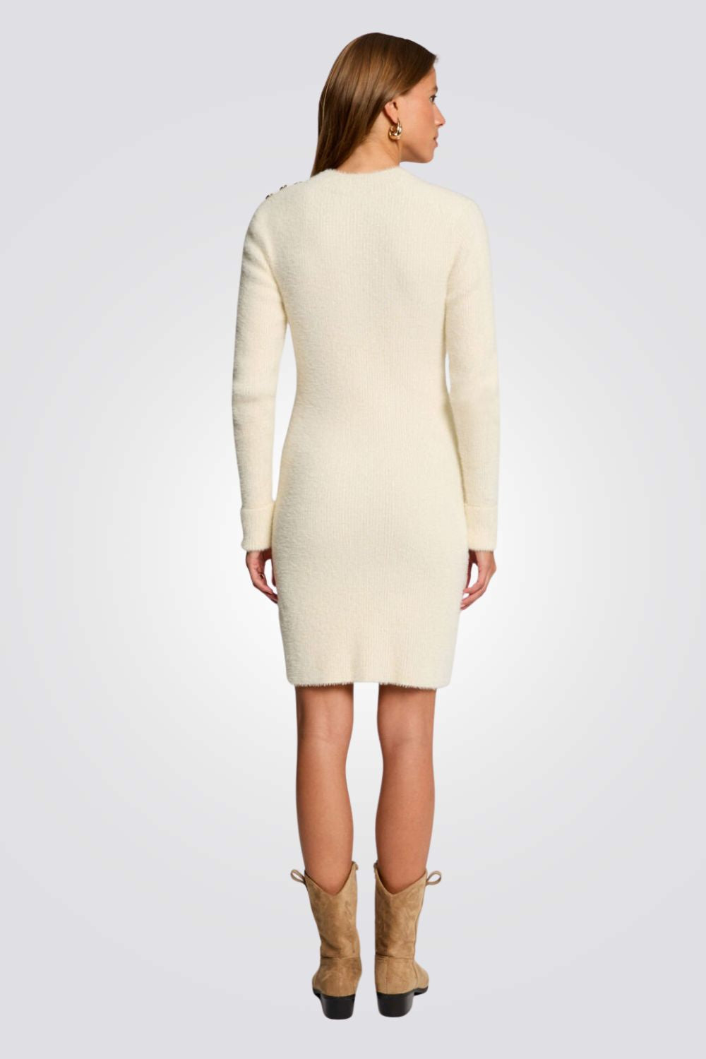 שמלת סריג מיני לנשים בצבע לבן | מורגן 