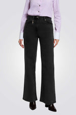 מכנסי ג'ינס לנשים בגזרה רחבה בצבע שחור | מורגן 