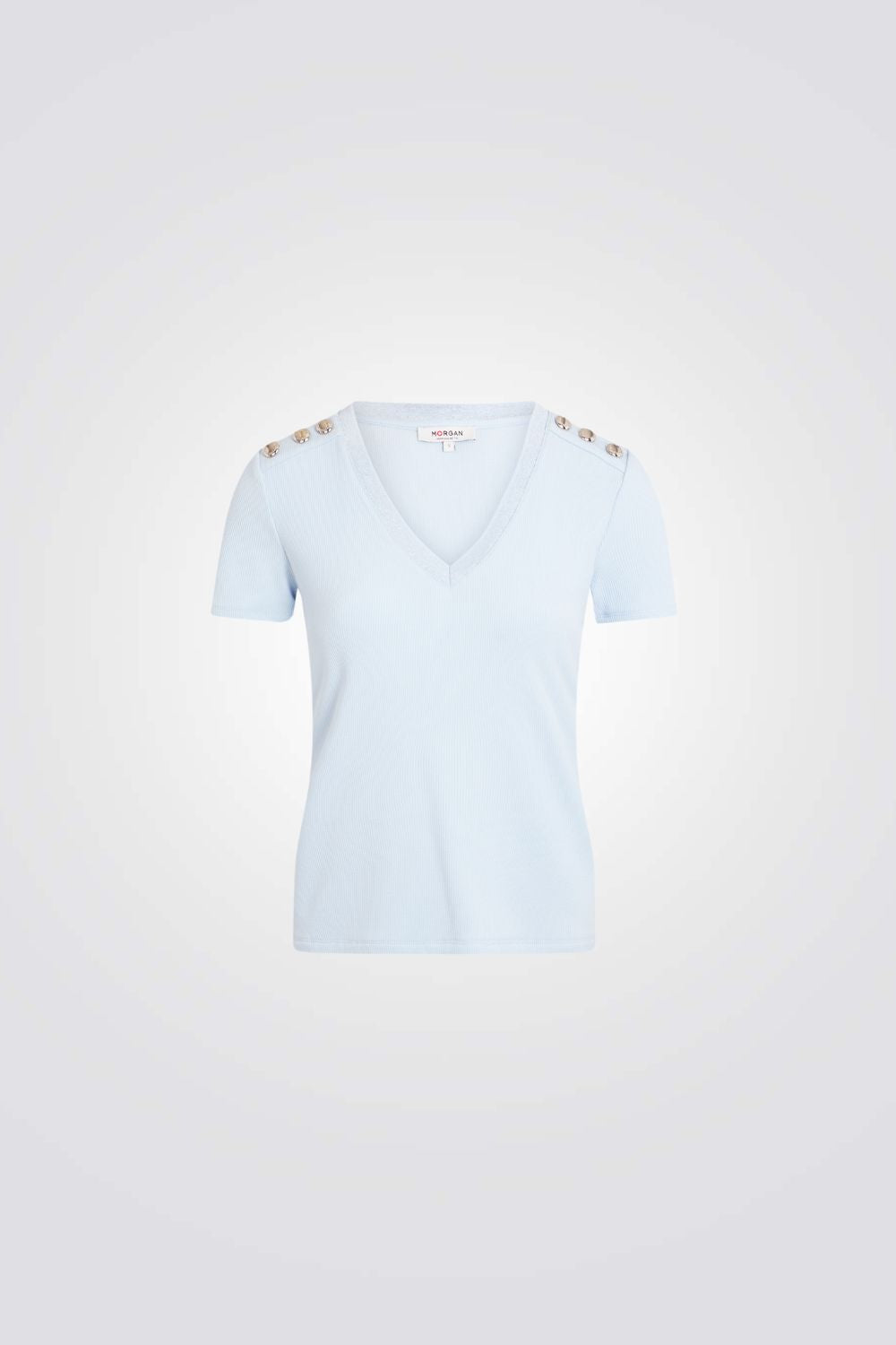 טישירט עם כפתורים דקורטיביים בצבע תכלת