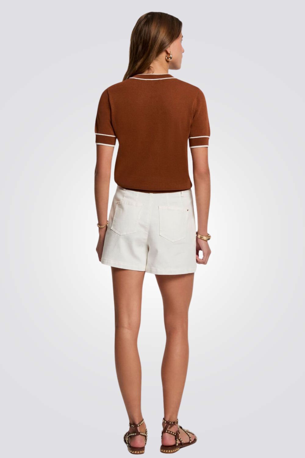 חולצת סריג קצרה לנשים בצבע חום| מורגן 