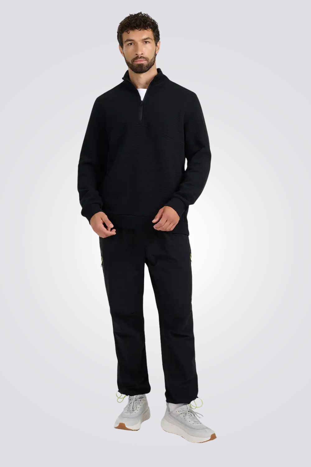 סווטשירט חצי רוכסן בטקסטורת וואפל לגברים | 4F