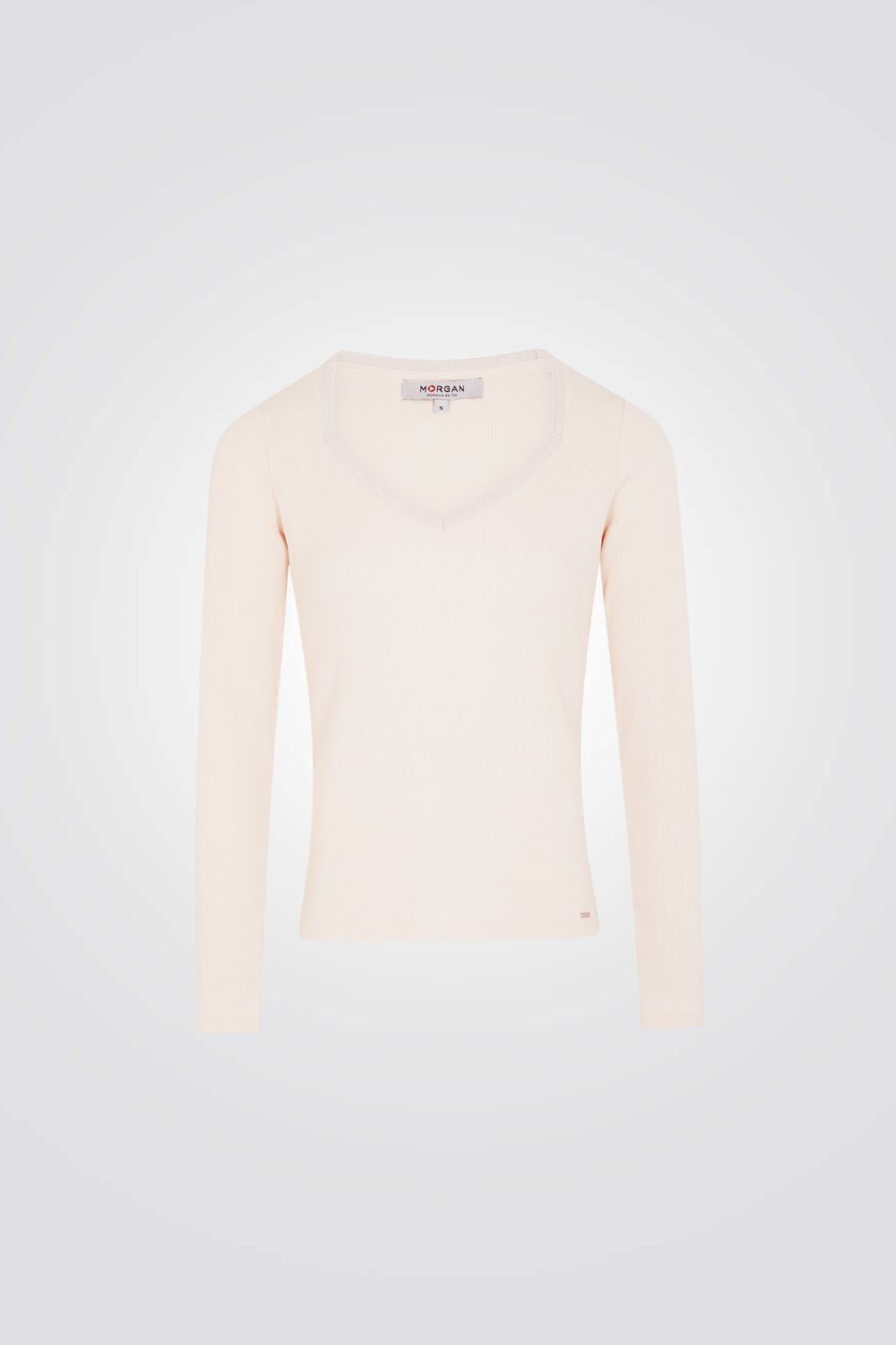 טישירט ריב שרוול ארוך בצבע שמנת