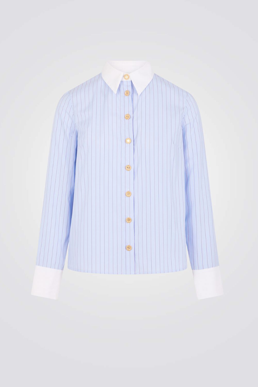 חולצה מכופתרת הדפס פסים בצבע תכלת