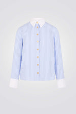 חולצה מכופתרת הדפס פסים בצבע תכלת