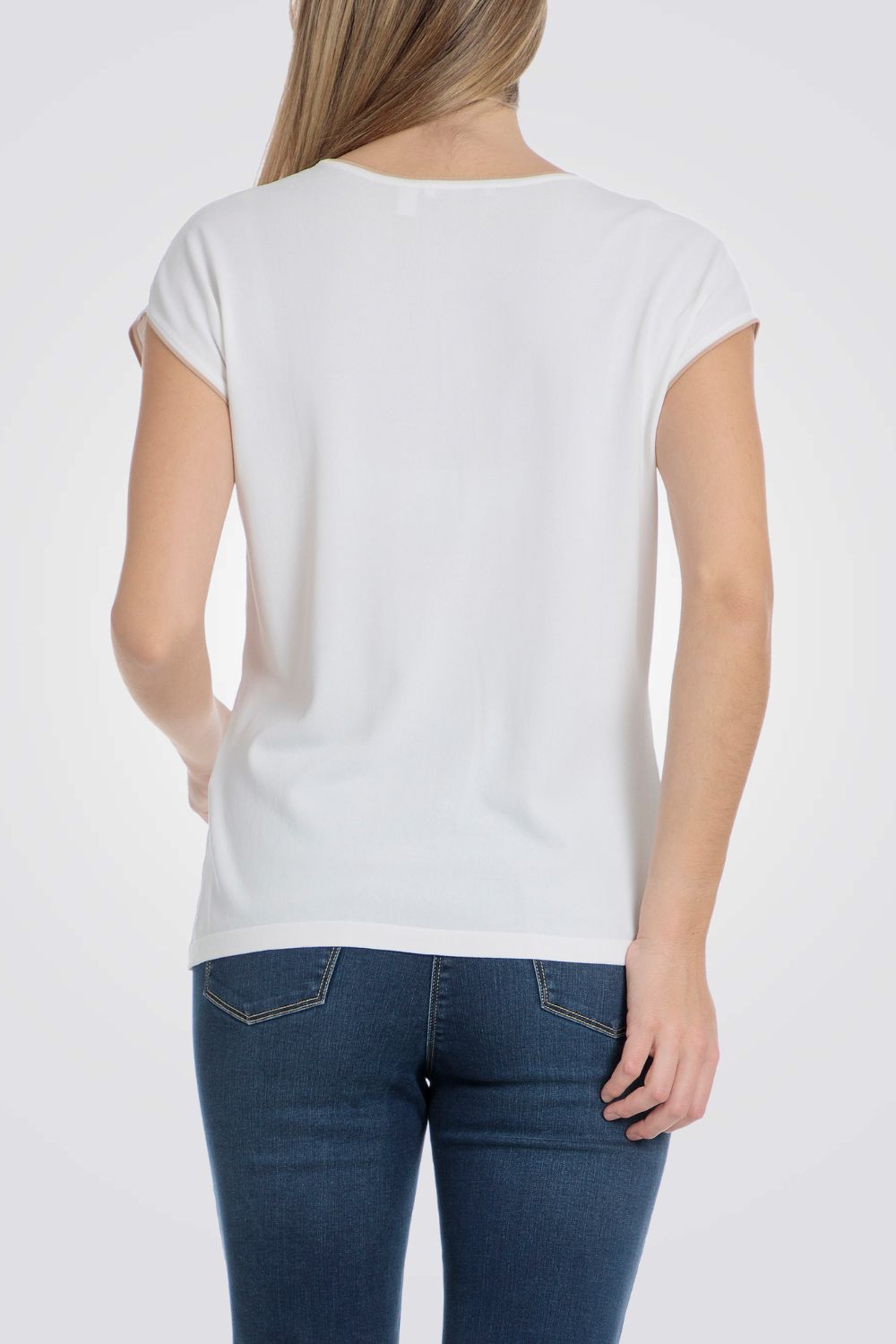 סריג דק שרוולים קצרים בצבע לבן