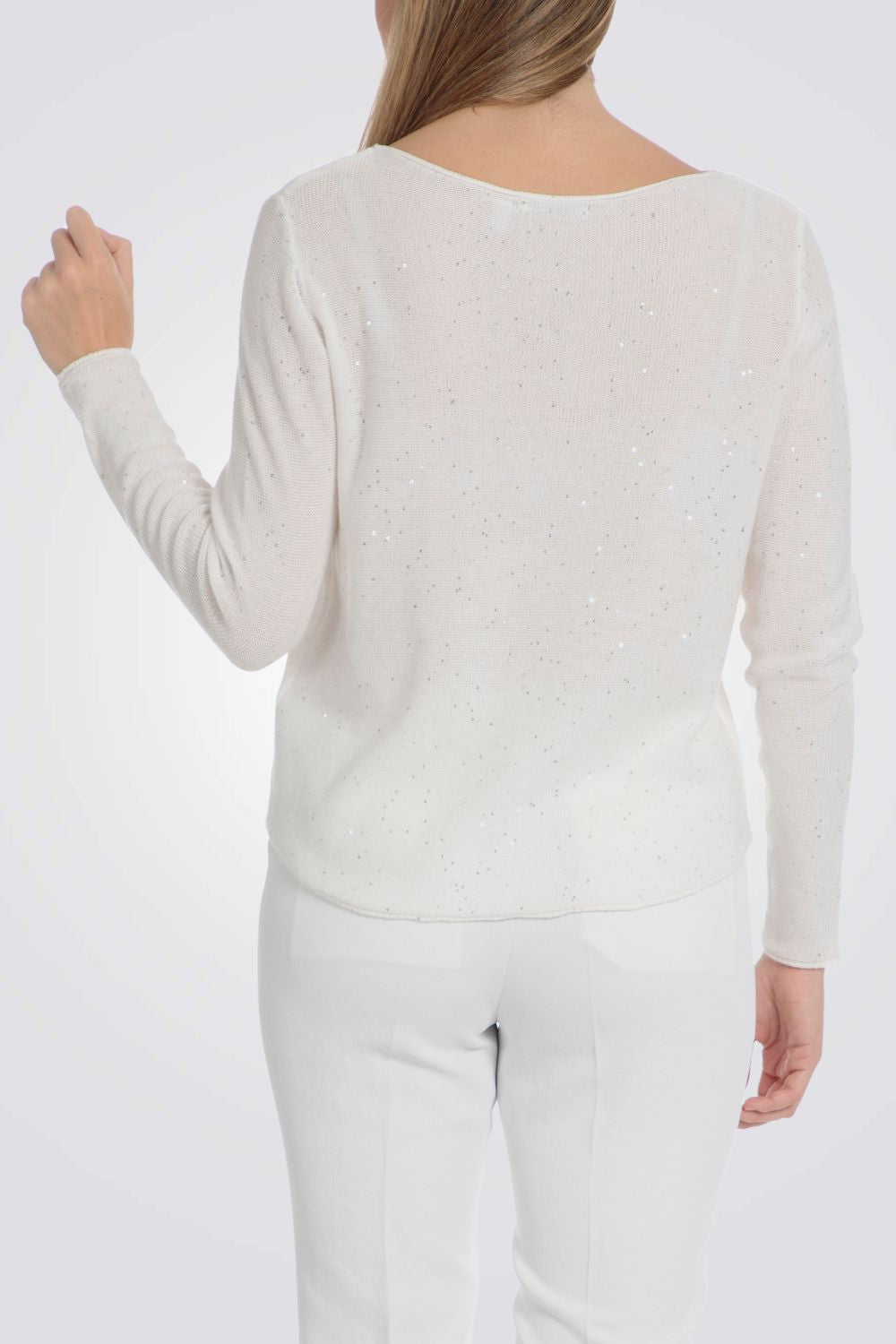 סריג דק דיטיילס פייטים בצבע לבן