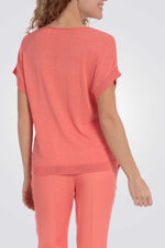 סריג דק שרוולים קצרים בצבע קורל