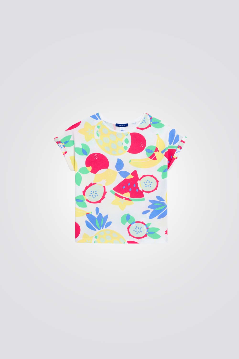 טישירט לילדות בצבע לבן עם הדפס צבעוני 