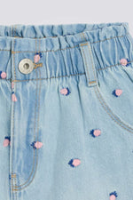 מכנס ג'ינס קצר לילדות בצבע תכלת 