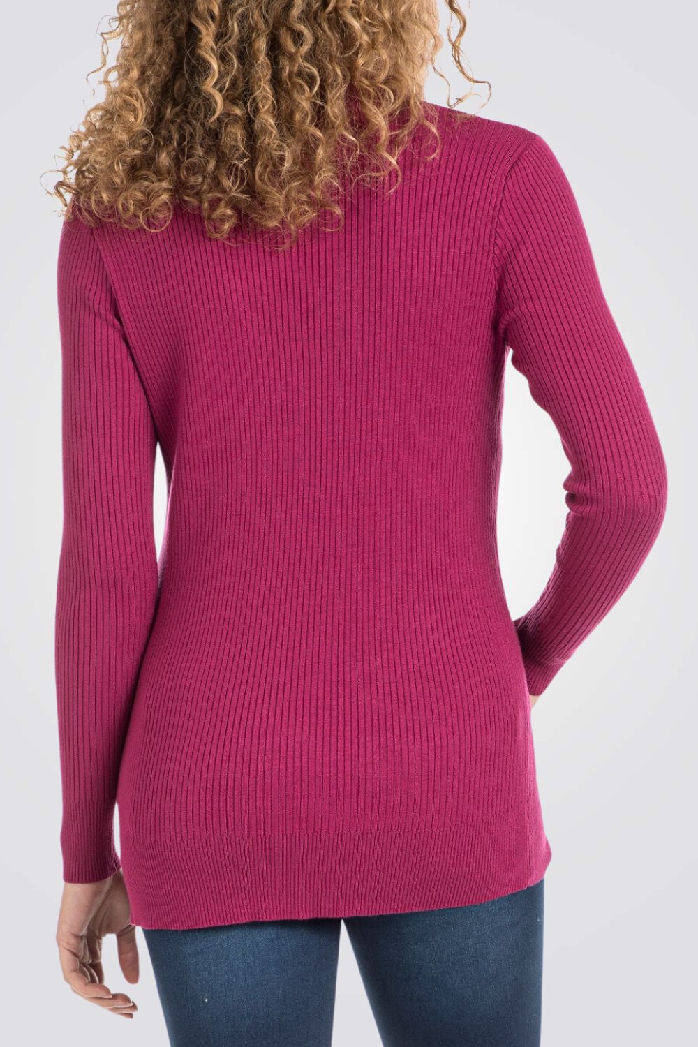 סריג ג'רסי ריב צווארון גבוה בצבע ורוד פוקסיה