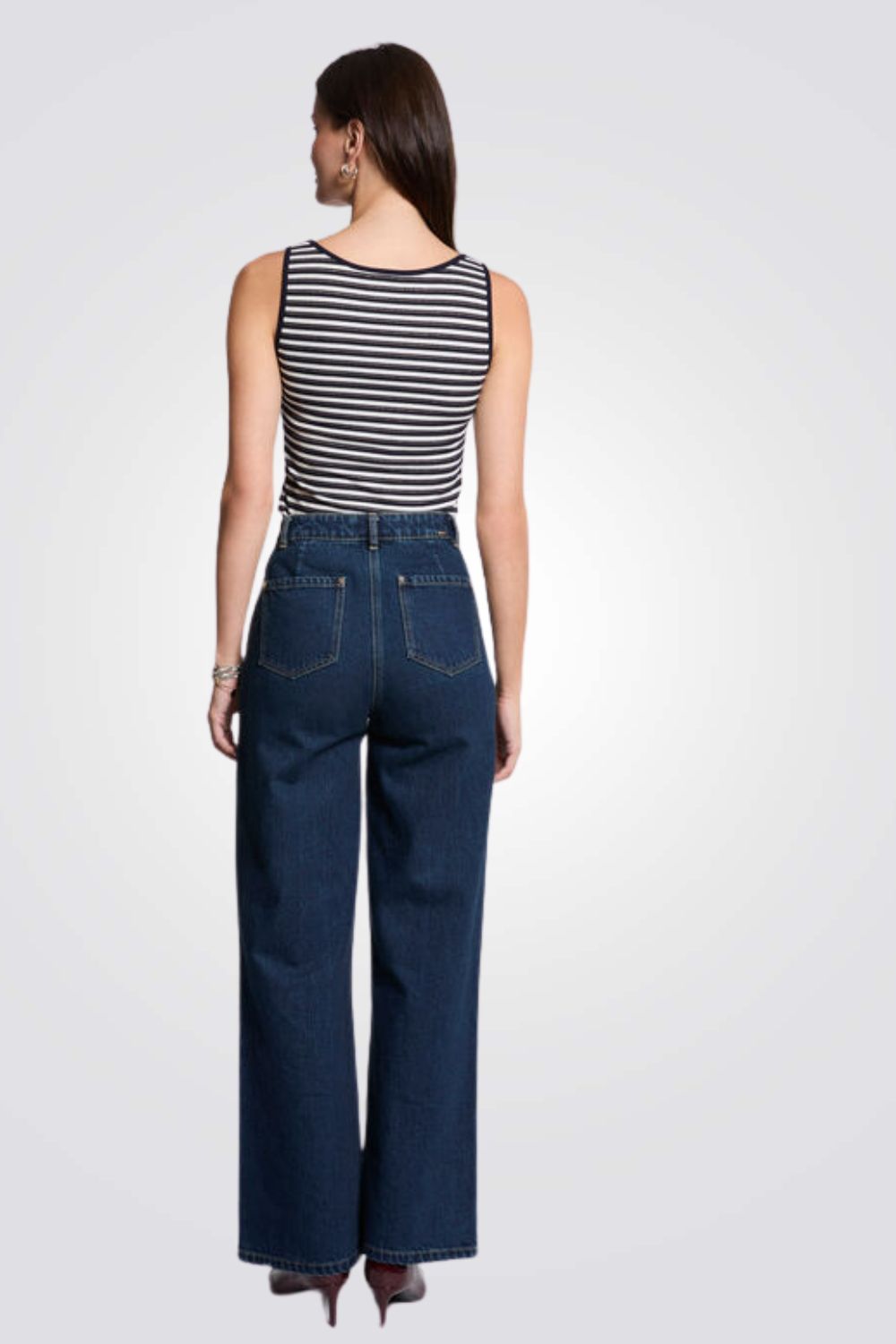 גופיה הדפס פסים בצבע נייבי/לבן