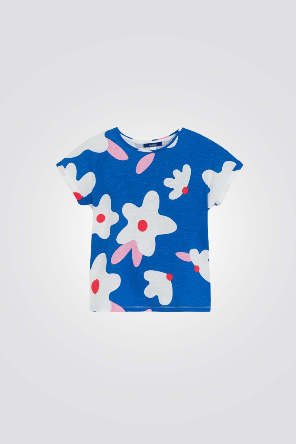 טישירט קצרה לילדות עם הדפס פרחוני 