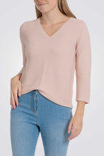 סריג שרוולי שלושת רבעי בצבע ורוד