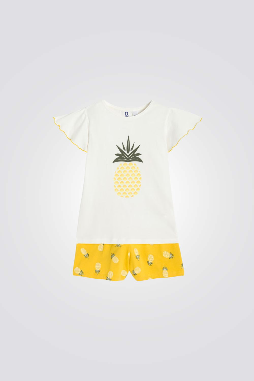פיג'מה לילדות בצבע לבן עם הדפס אננס