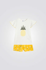 פיג'מה לילדות בצבע לבן עם הדפס אננס